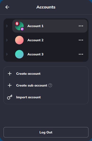 Accounts screen