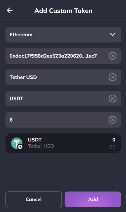 Add custom token