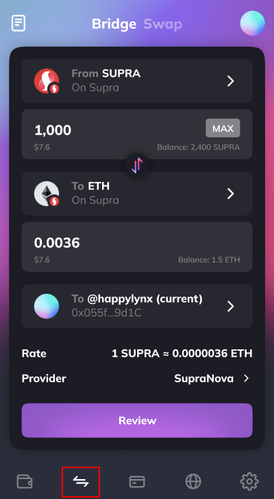Bridge / Swap toggle