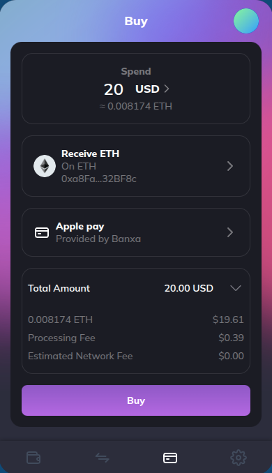 Buy main screen