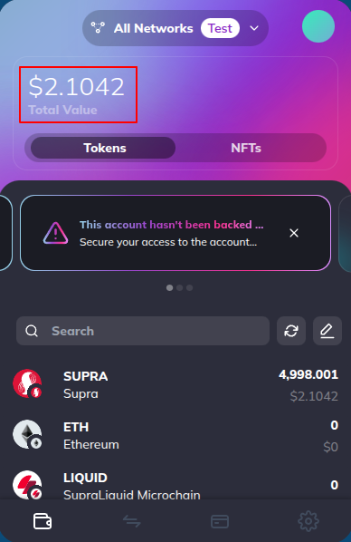Portfolio with total value