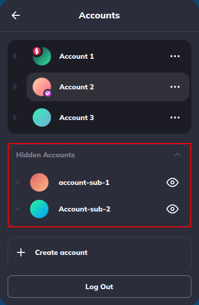 Hidden Accounts section