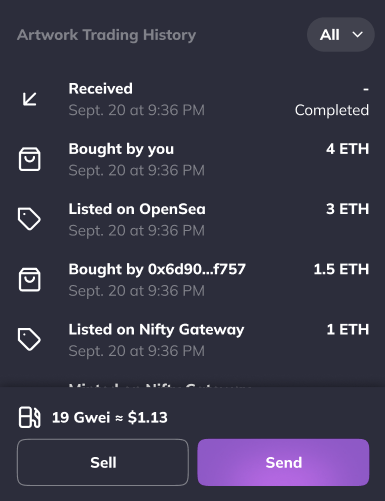 NFT trading history