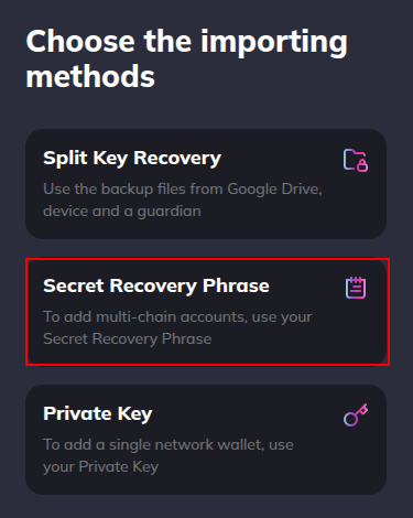 Enter recovery phrase