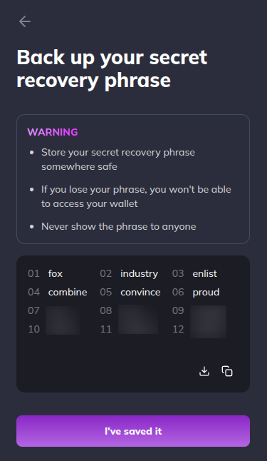 Back up recovery phrase