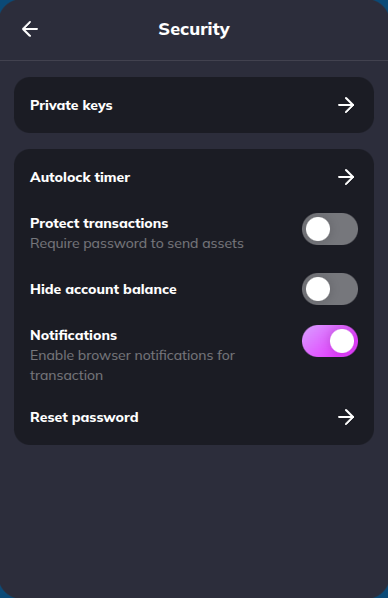 Security menu
