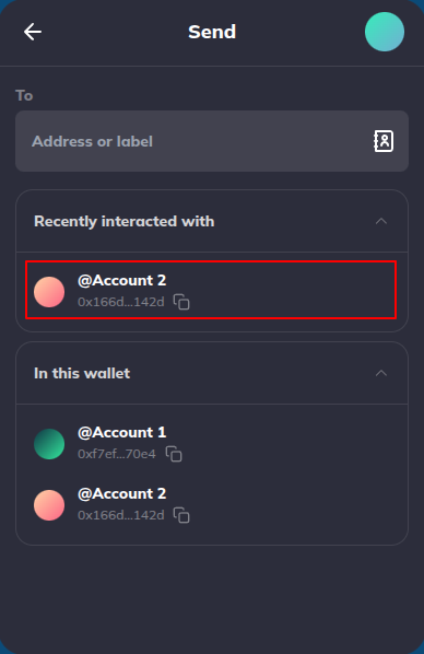 Send tokens — pick recipient