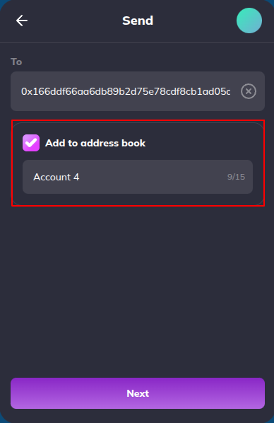 Send tokens — enter amount