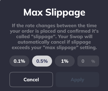 Max Slippage modal