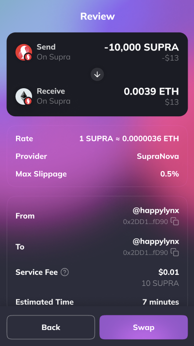 Swap review screen