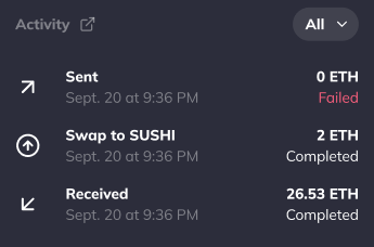 Activity on token details page