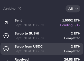 Activity on token details page