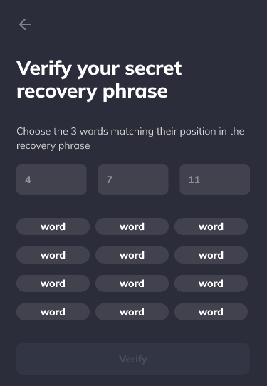 Verify recovery phrase